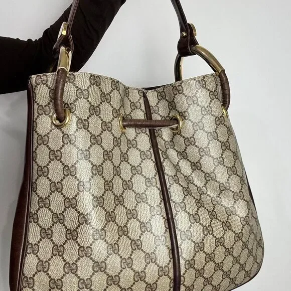 Gucci vintage brown monogram canvas shoulder bag with gold rings - Picture 3 of 8